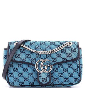 Gucci Small GG Marmont Flap Bag Diagonal Quilted GG Canvas with Leather